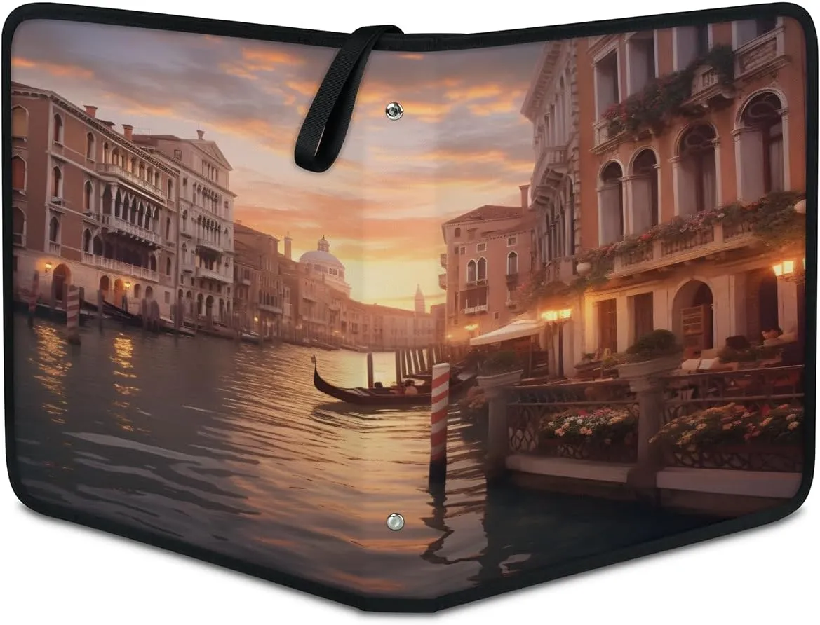 Venice Water City 3 Ring Trading Zipper Binder Strap, Trading Card Binder 9 Pocket, 900 Pockets Card Holder with 50 Removable Sleeves for Game Cards