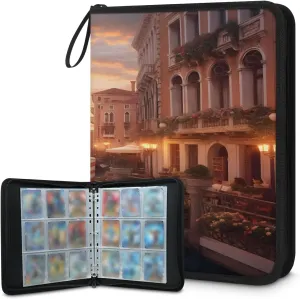 Venice Water City 3 Ring Trading Zipper Binder Strap, Trading Card Binder 9 Pocket, 900 Pockets Card Holder with 50 Removable Sleeves for Game Cards