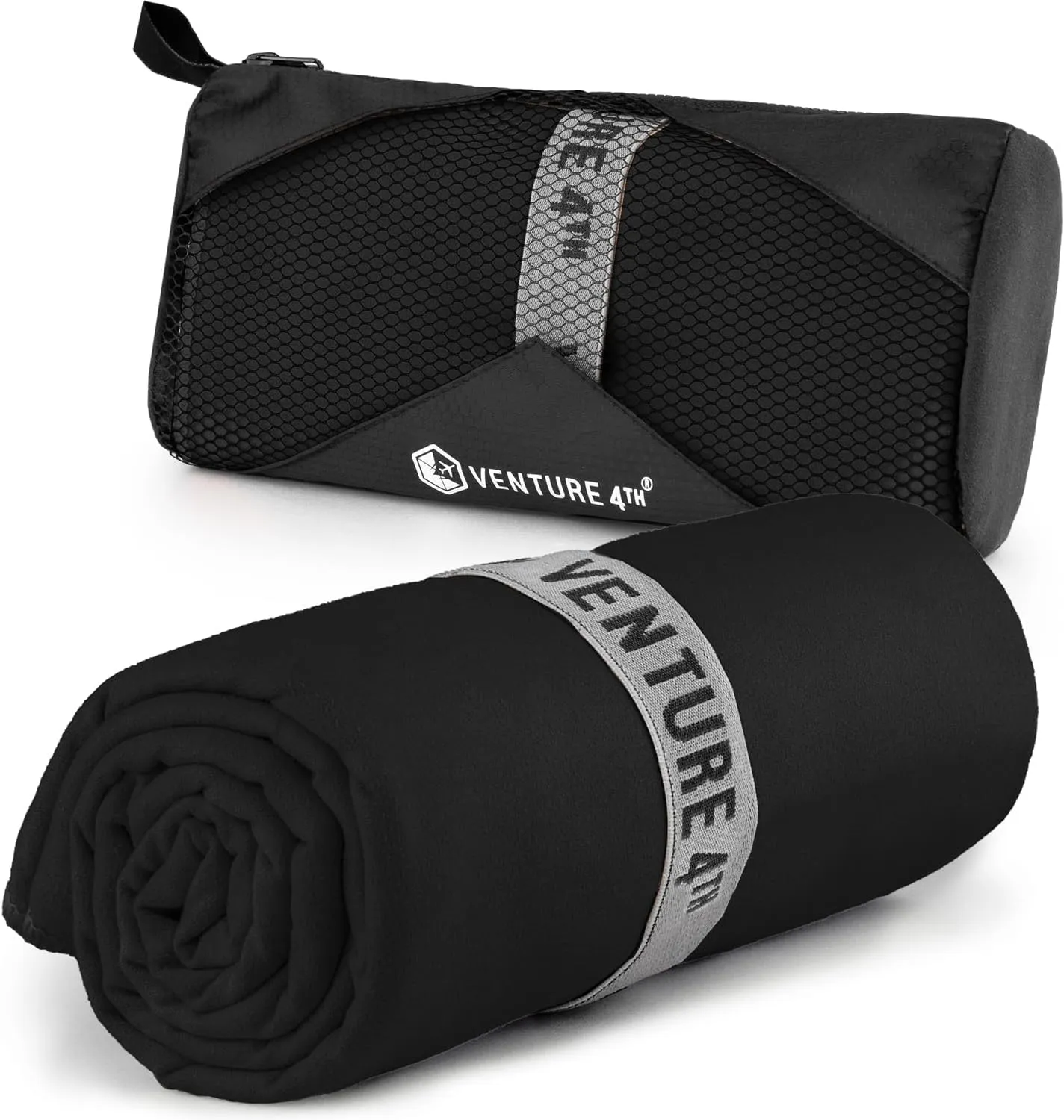 VENTURE 4TH Quick Dry Towel. Microfiber Travel Towel Ideal for Camping, Hiking, Backpacking, Gym. Lightweight & Fast Drying Travel Towels for Body. Compact & Easy to Pack - Black Extra Large