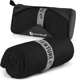 VENTURE 4TH Quick Dry Towel. Microfiber Travel Towel Ideal for Camping, Hiking, Backpacking, Gym. Lightweight & Fast Drying Travel Towels for Body. Compact & Easy to Pack - Black Extra Large