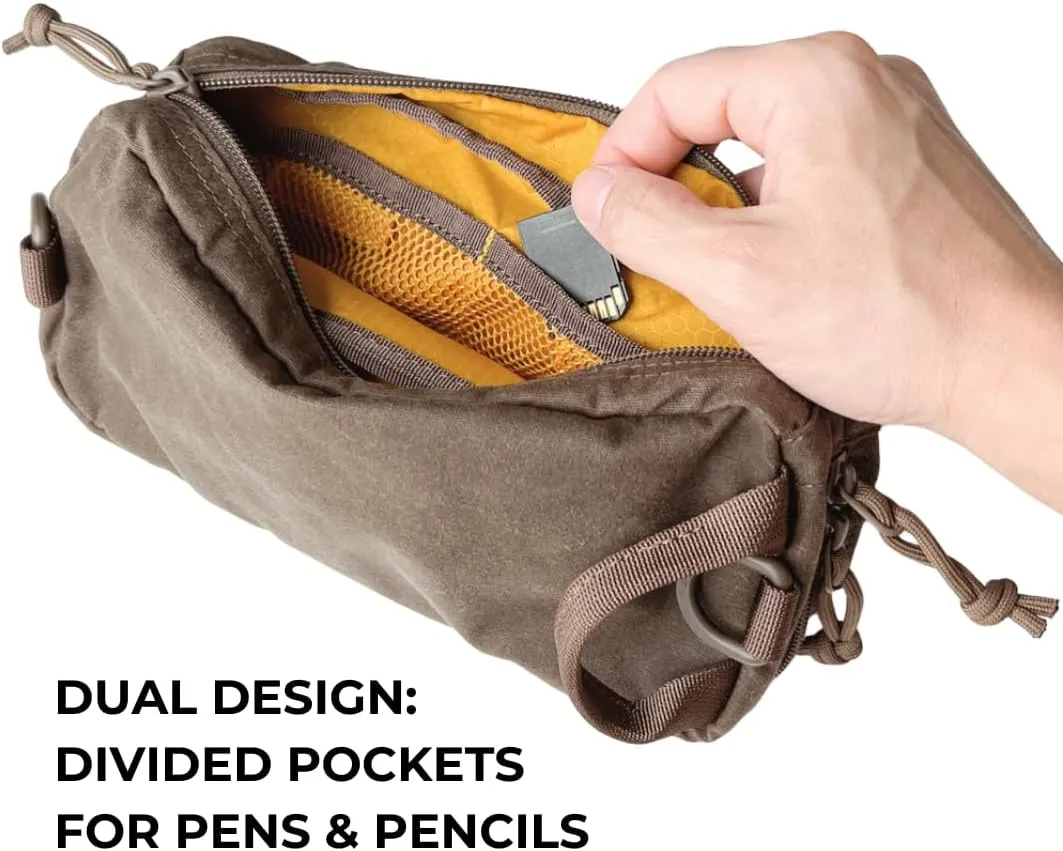 Venture Pouch | Multipurpose Tactical Mini Tool Bag | Durable Water Resistant Waxed Canvas | Dual-Sided Zipper Pouch | For Motorcycle, Bike, EDC, Pen, Pencil, Art, Tech & Travel