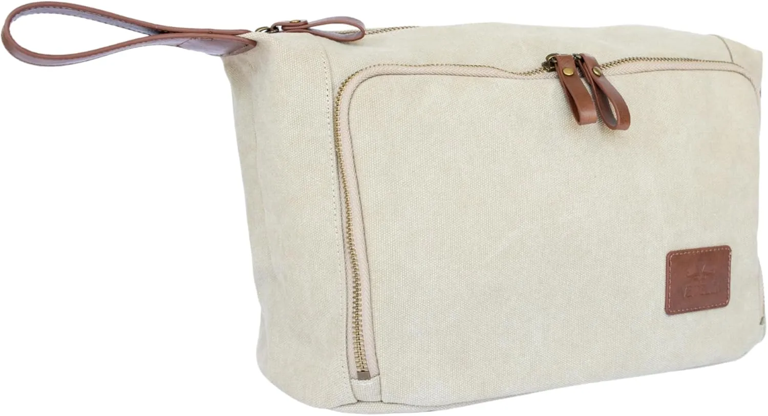 Vetelli Vintage Canvas Toiletry Bags, Travel In Style, Waterproof Canvas Dopp Kits, Durable (Messner) (Beige)