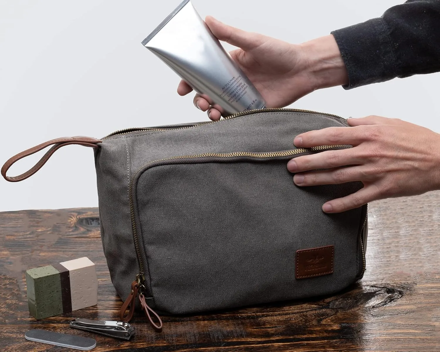 Vetelli Vintage Canvas Toiletry Bags, Travel In Style, Waterproof Canvas Dopp Kits, Durable (Messner) (Light Gray)