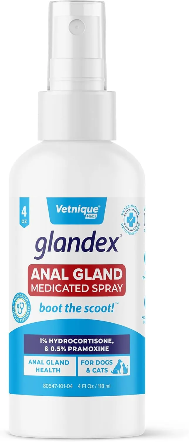 Vetnique Glandex Medicated Dog Butt Wipes & Spray for Dog Scooting - Topical Anti Itch Skin Relief for Soothing Inflamed Anal Glands in Dogs & Cats - Fast Acting Formula 50 Count (4oz Spray)