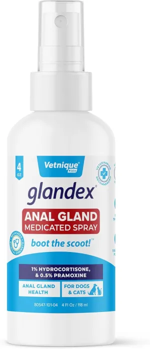 Vetnique Glandex Medicated Dog Butt Wipes & Spray for Dog Scooting - Topical Anti Itch Skin Relief for Soothing Inflamed Anal Glands in Dogs & Cats - Fast Acting Formula 50 Count (4oz Spray)