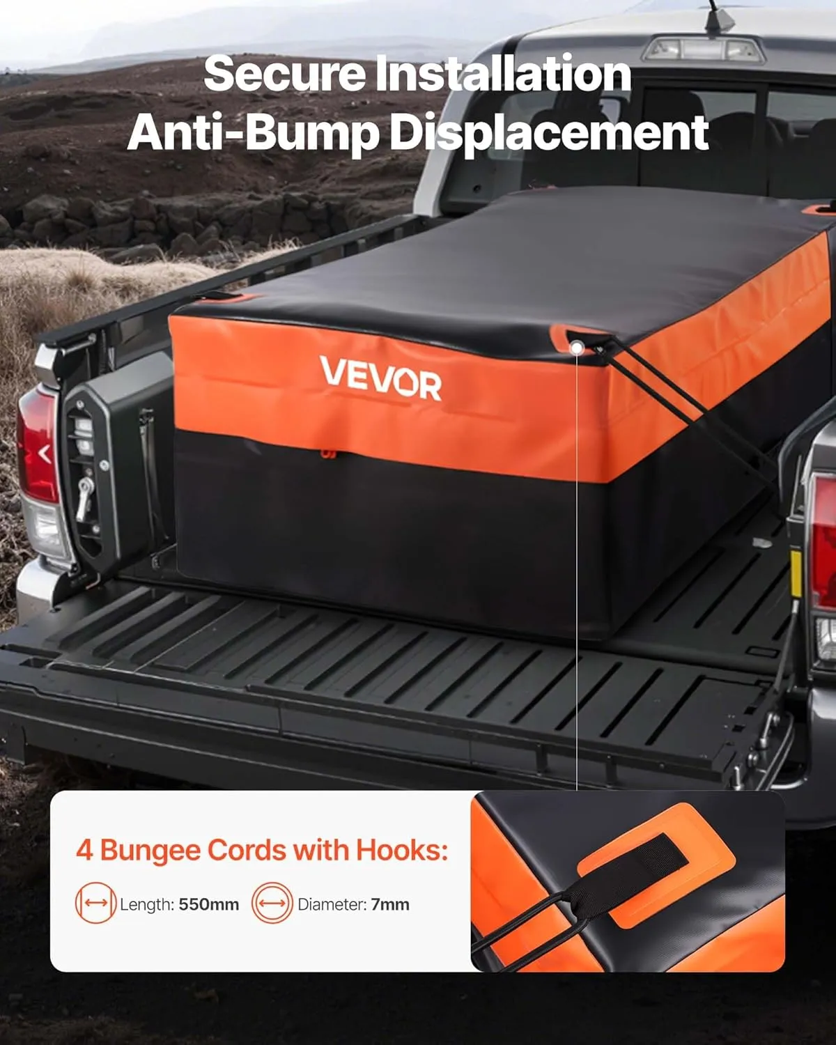 VEVOR Truck Bed Cargo Bag, Waterproof 840D PVC, 51.18 x 40.16 x 21.85 in (26 Cubic Feet), Heavy Duty Cargo Bag for Truck Bed with 4 Bungee Cords with Hooks, Fits a Variety of SUV and Pickup Trucks