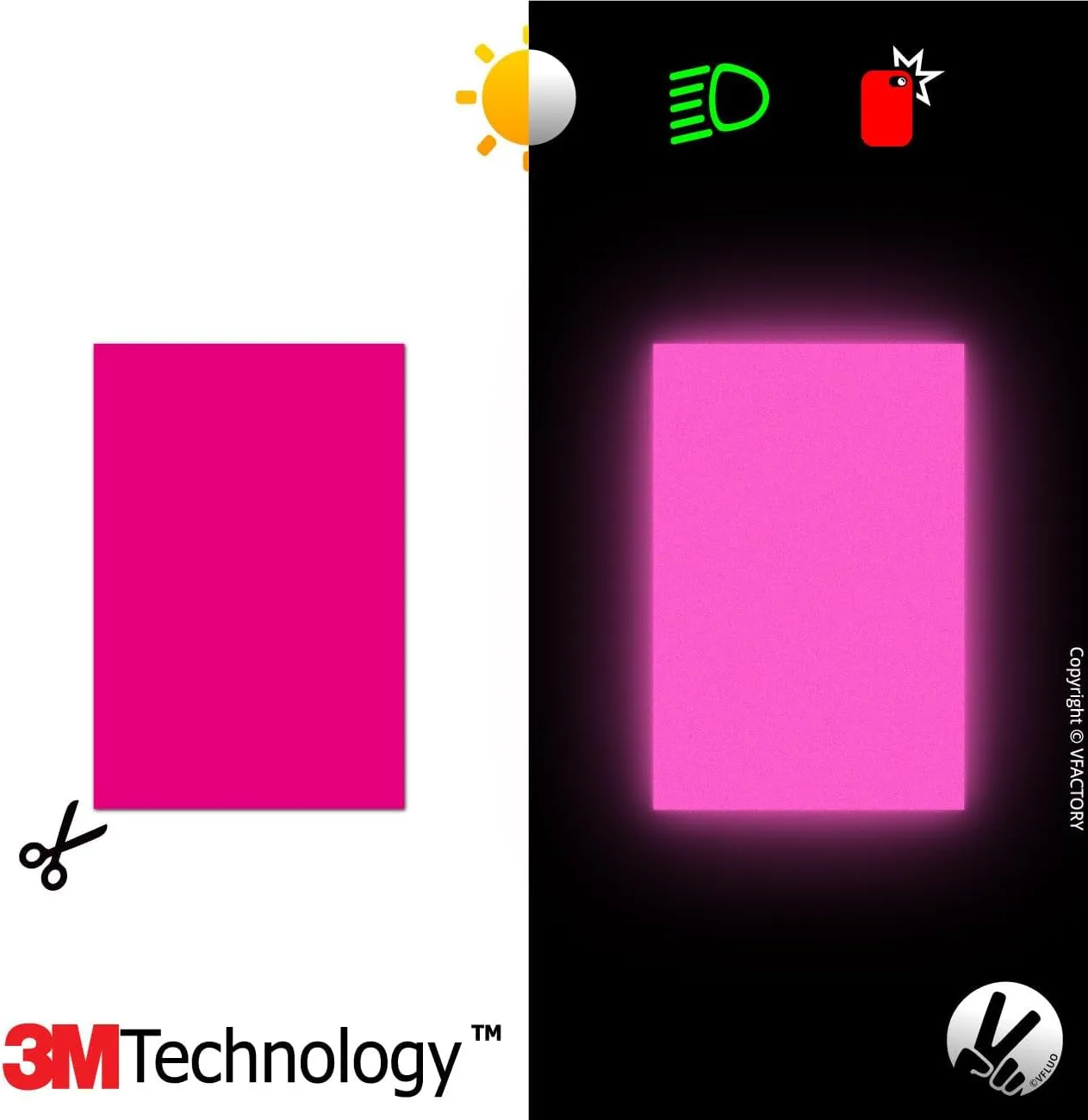 VFLUO - Reflective Sticker Sheet for Bike, Motorcycle, Scooter, Helmets, Stroller/Multi-use - DIY Adhesive Board - 3M Technology - High Visibility - Discreet - Optimised Adhesion