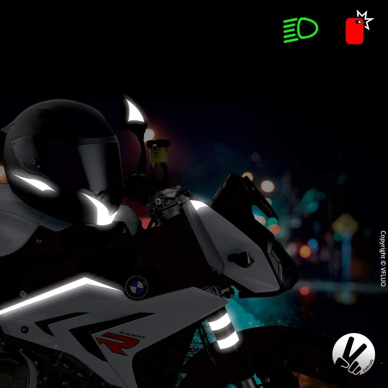 VFLUO - Reflective Sticker Sheet for Bike, Motorcycle, Scooter, Helmets, Stroller/Multi-use - DIY Adhesive Board - 3M Technology - High Visibility - Discreet - Optimised Adhesion