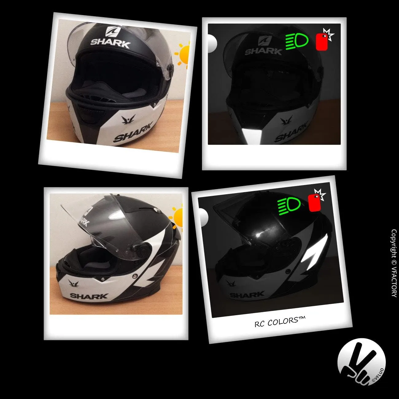 VFLUO - Reflective Sticker Sheet for Bike, Motorcycle, Scooter, Helmets, Stroller/Multi-use - DIY Adhesive Board - 3M Technology - High Visibility - Discreet - Optimised Adhesion