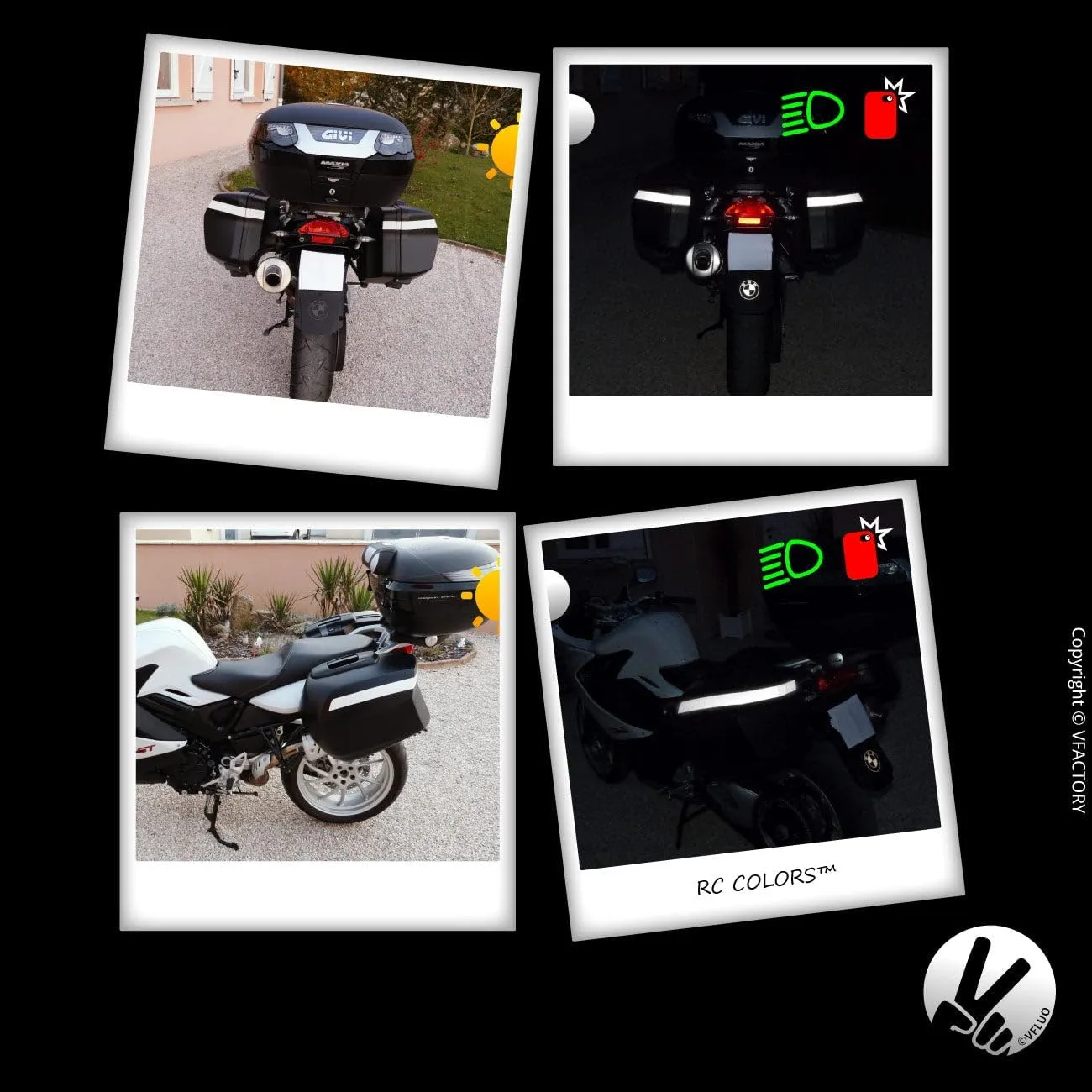 VFLUO - Reflective Sticker Sheet for Bike, Motorcycle, Scooter, Helmets, Stroller/Multi-use - DIY Adhesive Board - 3M Technology - High Visibility - Discreet - Optimised Adhesion