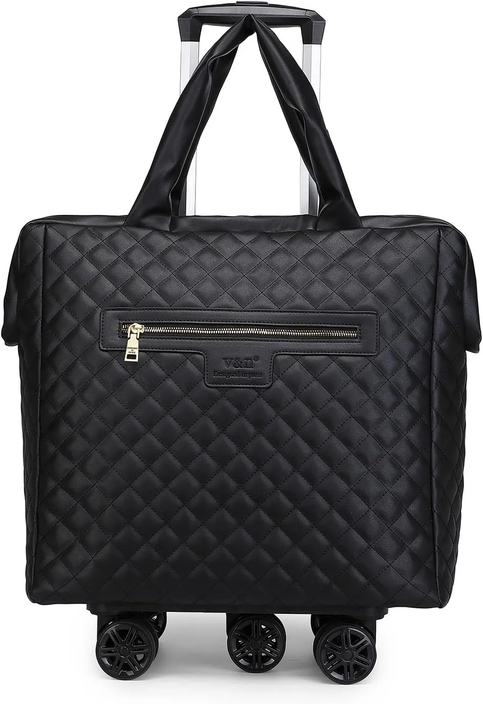 VH&GRED Handheld Suitcases with Wheels Carry-on Luggage Handheld Trolley Luggage 5 Wheeled Trolley Suitcases 18 inch Short Trip Suitcases Weekend Luggage Fashion Luggage, Black-5 Rounds