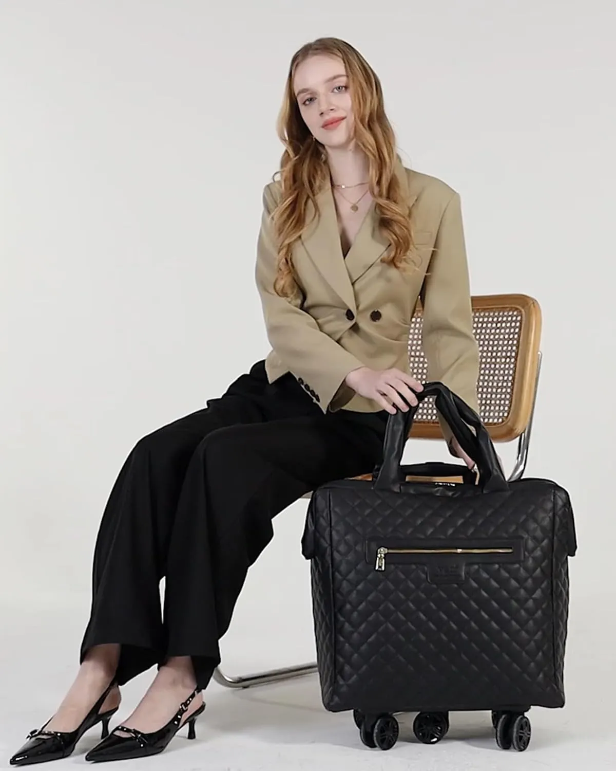 VH&GRED Handheld Suitcases with Wheels Carry-on Luggage Handheld Trolley Luggage 5 Wheeled Trolley Suitcases 18 inch Short Trip Suitcases Weekend Luggage Fashion Luggage, Black-5 Rounds
