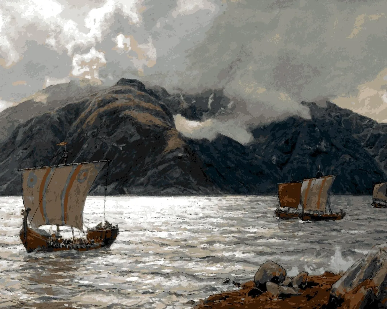 Vikings Collection PD (4) - Vikingskip by Hans Gude - Van-Go Paint-by-Number Kit 60x75cm DIY Frame