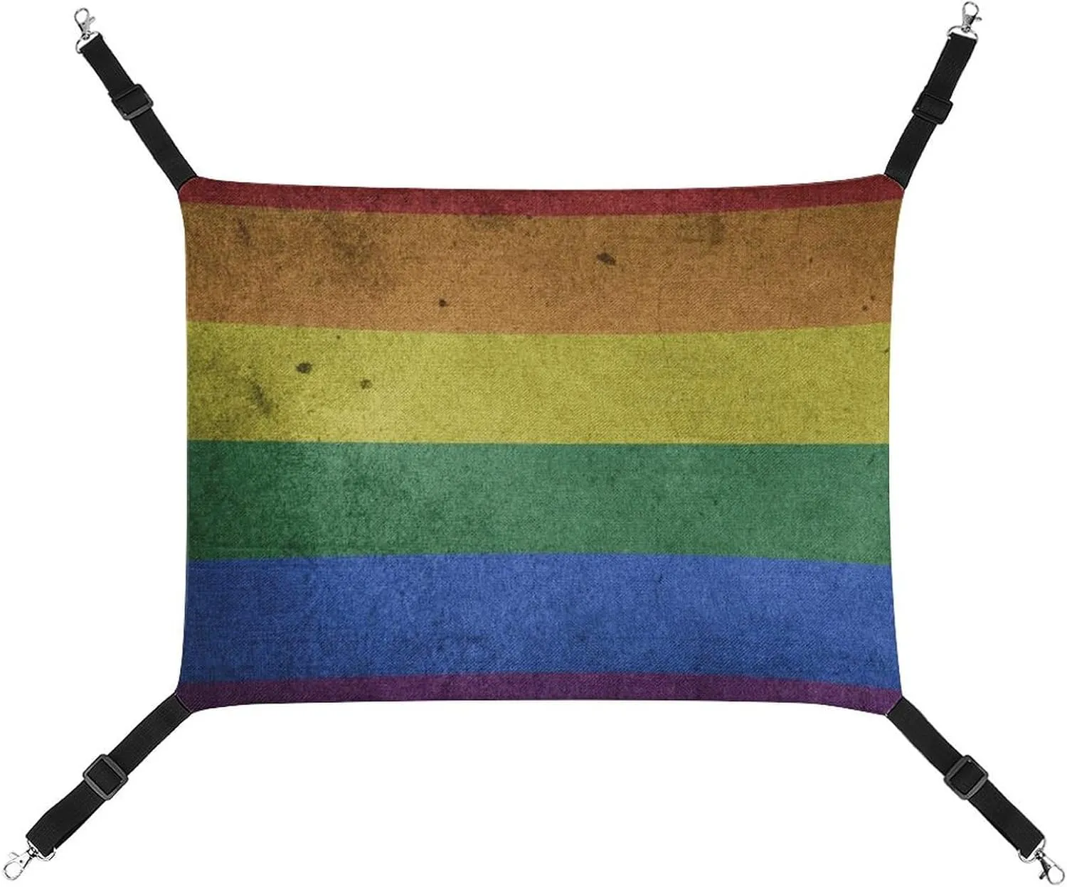 Vintage Rainbow Striped Cat Hanging Hammock Soft Breathable Pet Cage Dog Hammock with Adjustable Straps and Metal Hooks