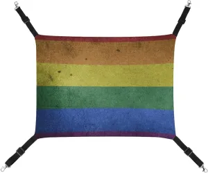 Vintage Rainbow Striped Cat Hanging Hammock Soft Breathable Pet Cage Dog Hammock with Adjustable Straps and Metal Hooks