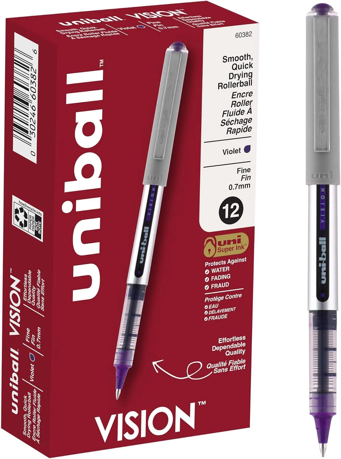 Vision Roller Ball Stick Waterproof Pen, Majestic Purple Ink, Fine, Dozen