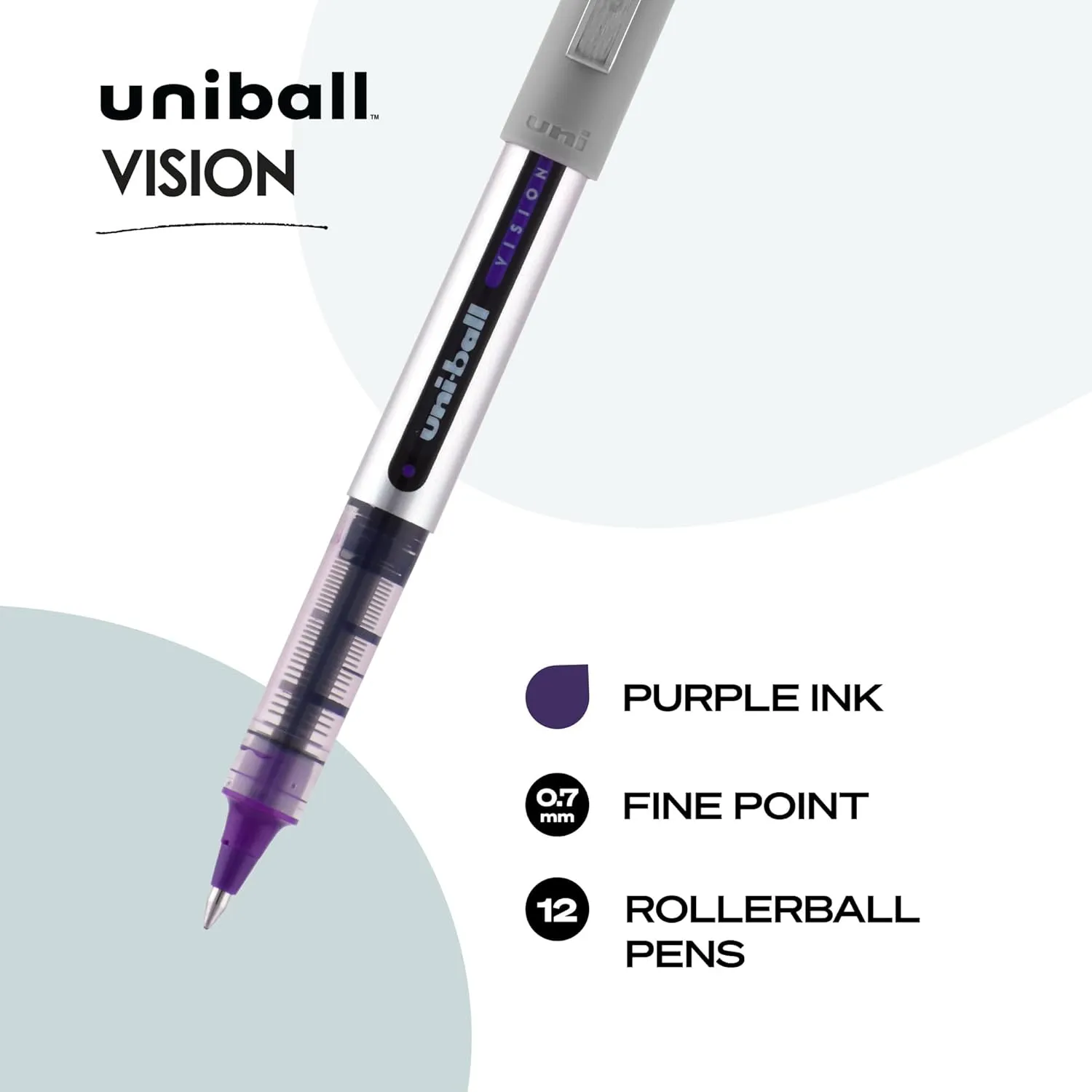 Vision Roller Ball Stick Waterproof Pen, Majestic Purple Ink, Fine, Dozen
