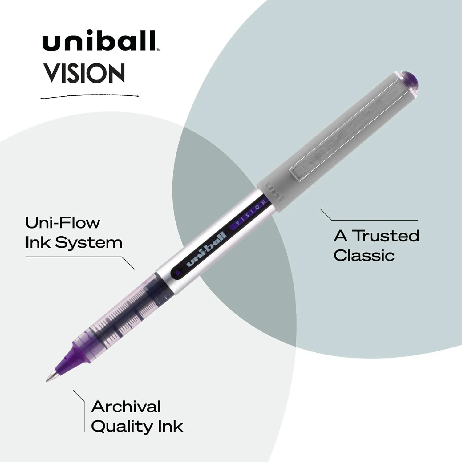 Vision Roller Ball Stick Waterproof Pen, Majestic Purple Ink, Fine, Dozen