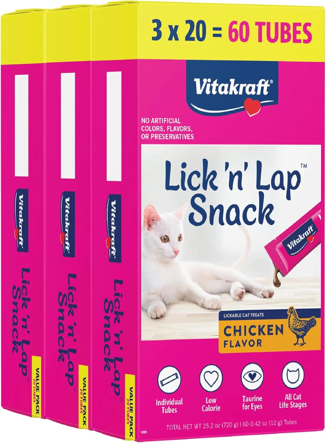 Vitakraft Lick 'n' Lap Snack Cat Treat, Chicken, Value-Pack 60pk