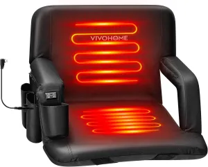 VIVOHOME Heated Stadium Seat with Back Support and Cushion, Bleacher Chair with 12V 20W PD Fast Charging Type C Port, 3 Levels of Heat, NTC Overheat Protection System(Power Bank not Included)