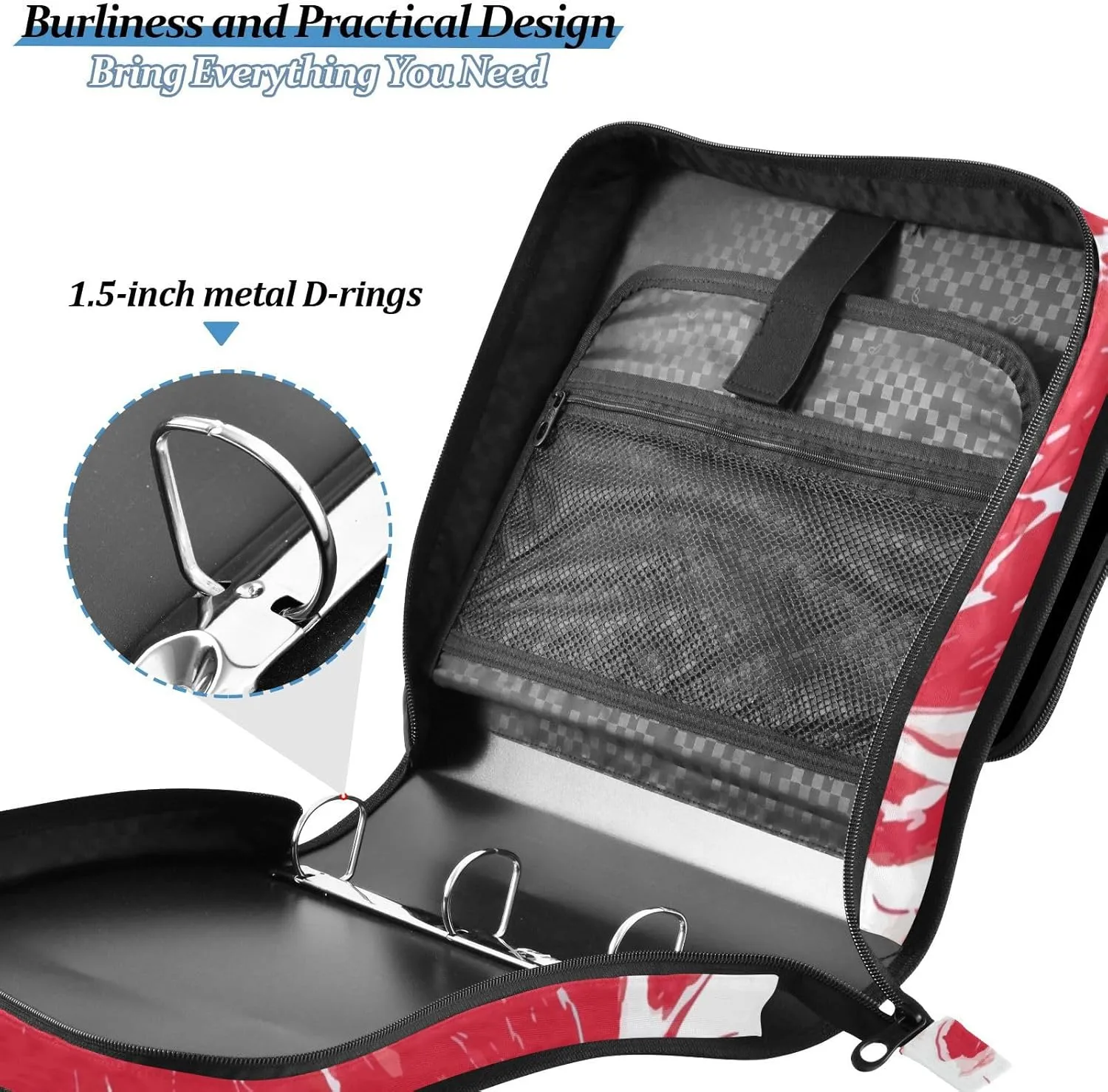 VKPSCHJ Zippered Binder Bag with Multi-Pocket,Waterproof 1.5 Inch 3 Ring Binder,Abstract Beef Texture Expanding File Folder with Shoulder Strap and Handle File Organizer for Office Travel