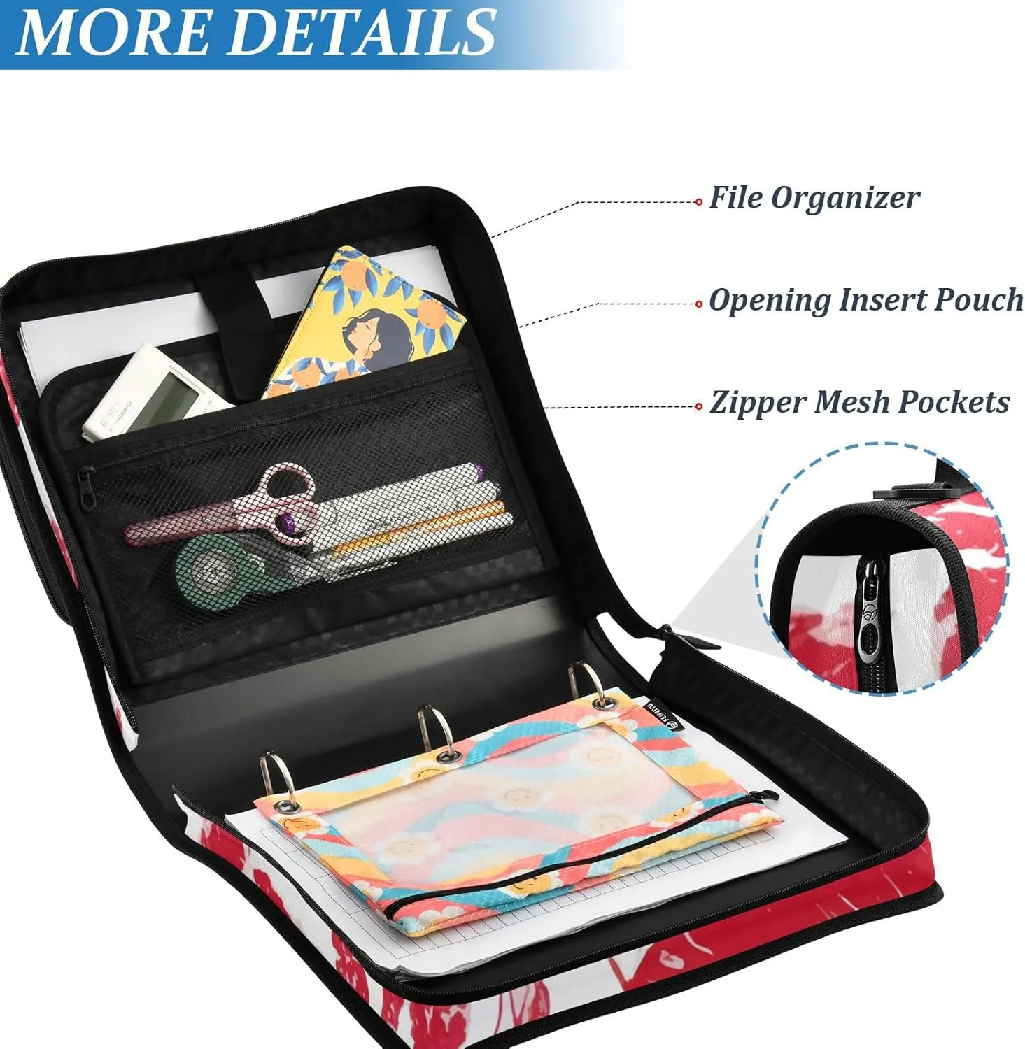 VKPSCHJ Zippered Binder Bag with Multi-Pocket,Waterproof 1.5 Inch 3 Ring Binder,Abstract Beef Texture Expanding File Folder with Shoulder Strap and Handle File Organizer for Office Travel