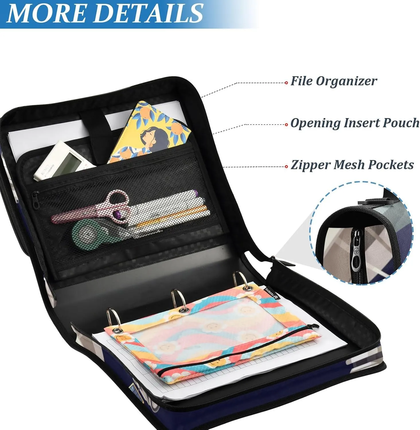 VKPSCHJ Zippered Binder Bag with Multi-Pocket,Waterproof 1.5 Inch 3 Ring Binder,Astronaut Galaxy Spacecraft Expanding File Folder with Shoulder Strap and Handle File Organizer for Office Travel