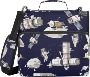VKPSCHJ Zippered Binder Bag with Multi-Pocket,Waterproof 1.5 Inch 3 Ring Binder,Astronaut Galaxy Spacecraft Expanding File Folder with Shoulder Strap and Handle File Organizer for Office Travel
