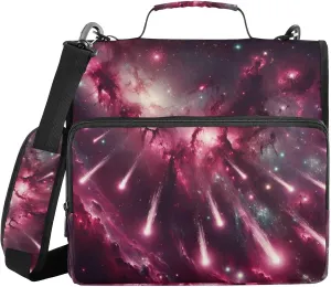 VKPSCHJ Zippered Binder Bag with Multi-Pocket,Waterproof 1.5 Inch 3 Ring Binder,Comets Galaxy Expanding File Folder with Shoulder Strap and Handle File Organizer for Office Travel