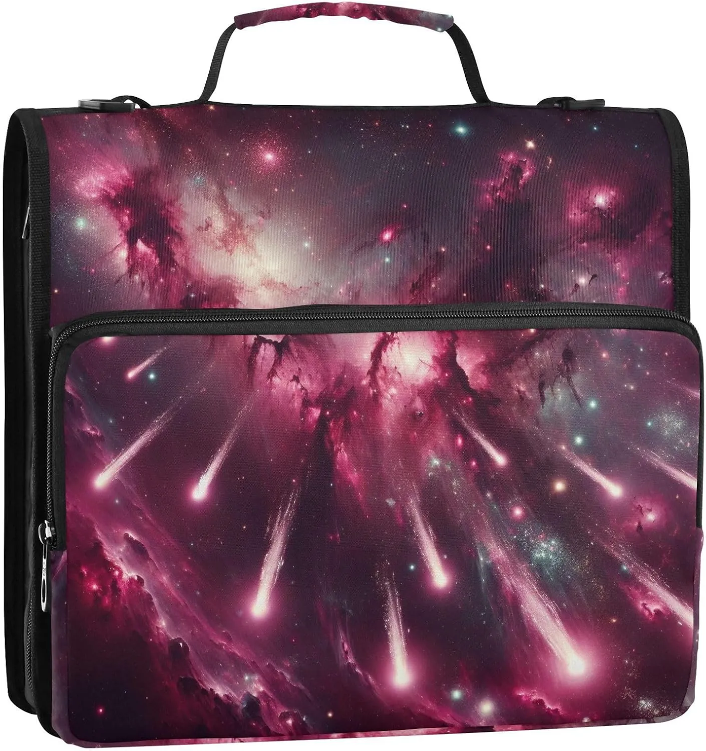 VKPSCHJ Zippered Binder Bag with Multi-Pocket,Waterproof 1.5 Inch 3 Ring Binder,Comets Galaxy Expanding File Folder with Shoulder Strap and Handle File Organizer for Office Travel