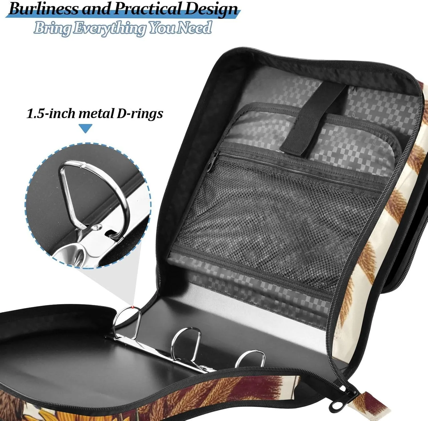 VKPSCHJ Zippered Binder Bag with Multi-Pocket,Waterproof 1.5 Inch 3 Ring Binder,USA Flag with Eagle and Old Truck Expanding File Folder with Shoulder Strap and Handle File Organizer for Office Travel