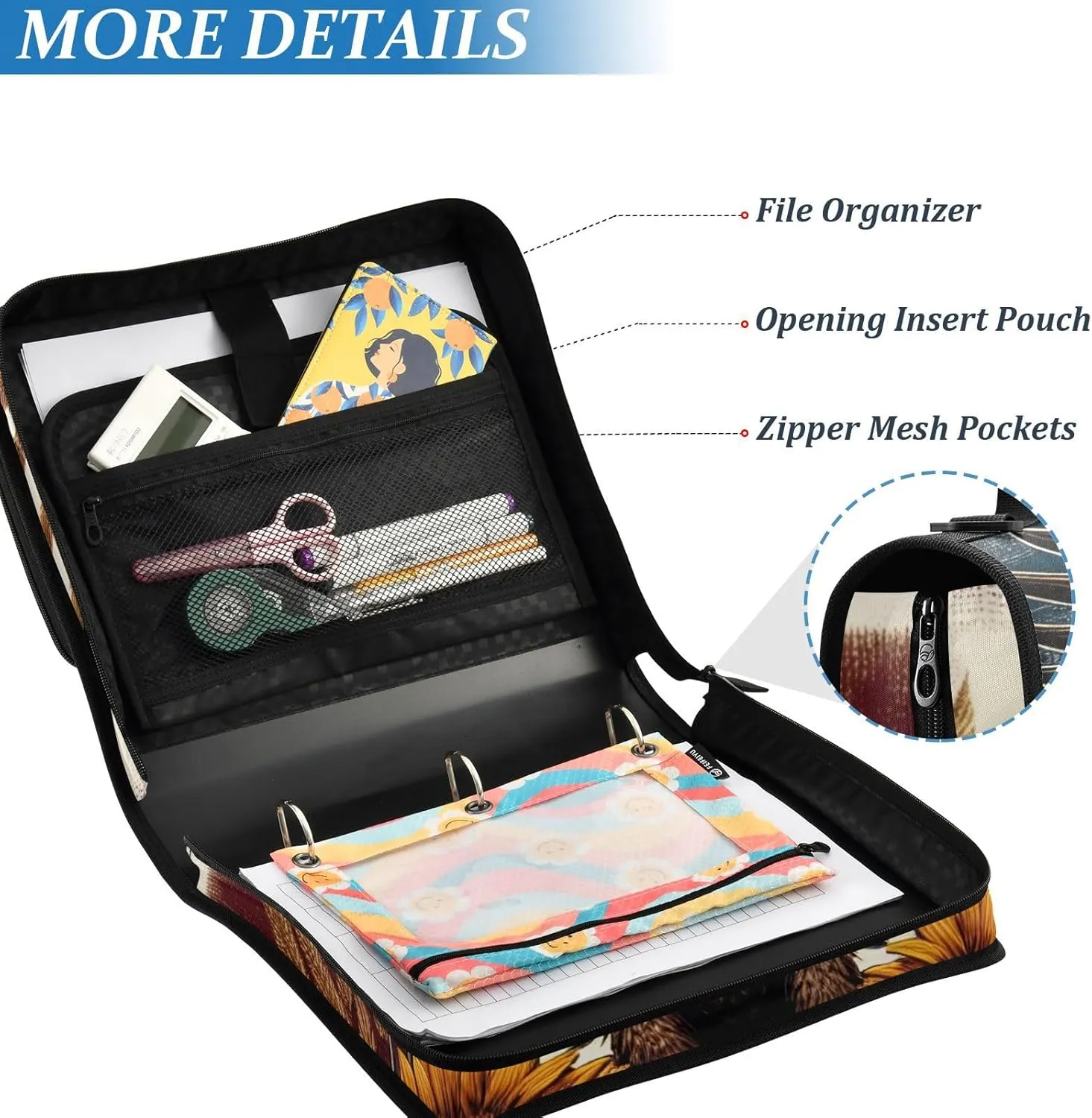 VKPSCHJ Zippered Binder Bag with Multi-Pocket,Waterproof 1.5 Inch 3 Ring Binder,USA Flag with Eagle and Old Truck Expanding File Folder with Shoulder Strap and Handle File Organizer for Office Travel