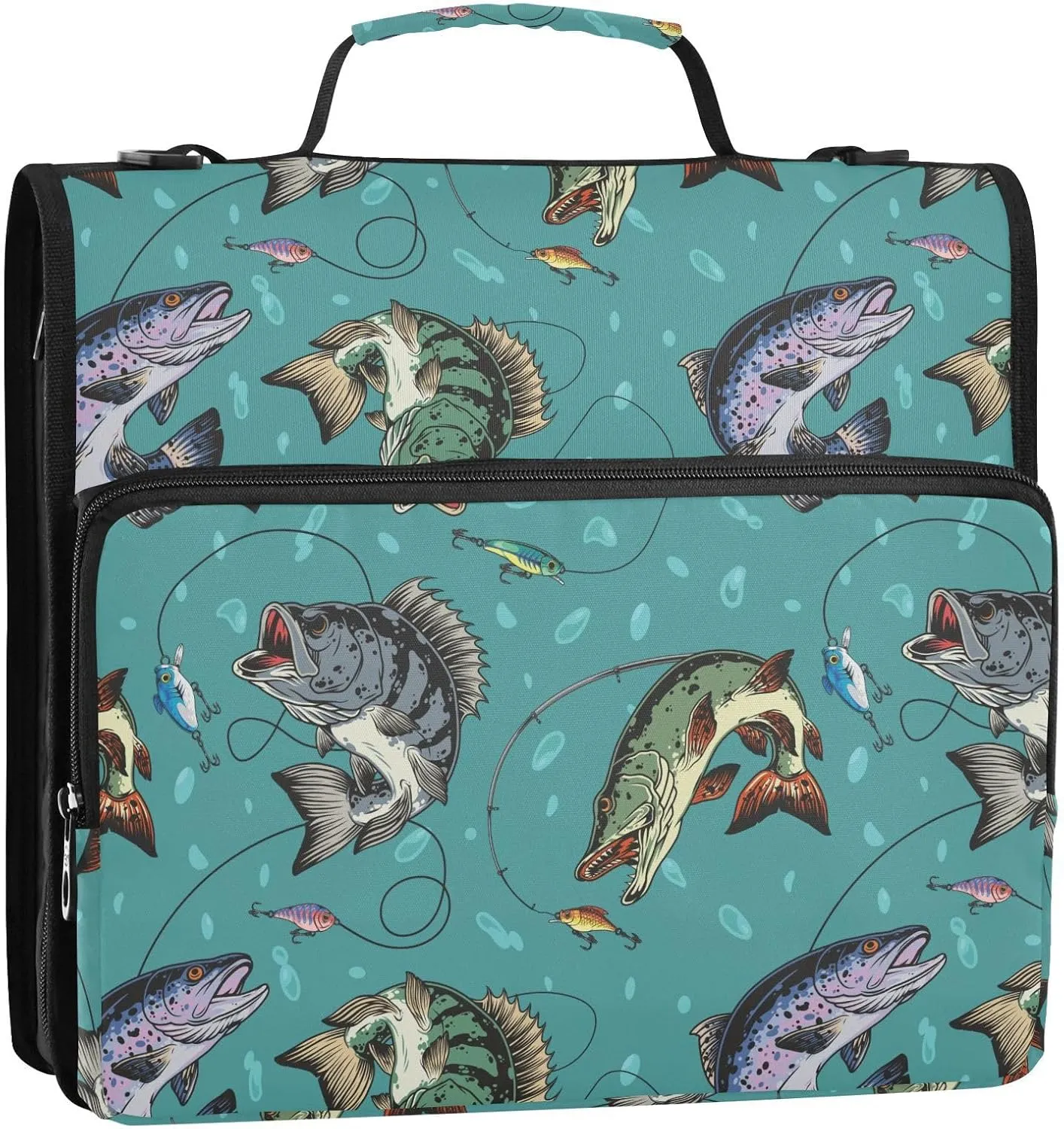 VKPSCHJ Zippered Binder Bag with Multi-Pocket,Waterproof 1.5 Inch 3 Ring Binder,Various Fish Trout Bass Expanding File Folder with Shoulder Strap and Handle File Organizer for Office Travel