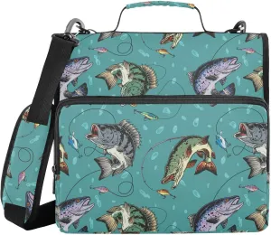 VKPSCHJ Zippered Binder Bag with Multi-Pocket,Waterproof 1.5 Inch 3 Ring Binder,Various Fish Trout Bass Expanding File Folder with Shoulder Strap and Handle File Organizer for Office Travel