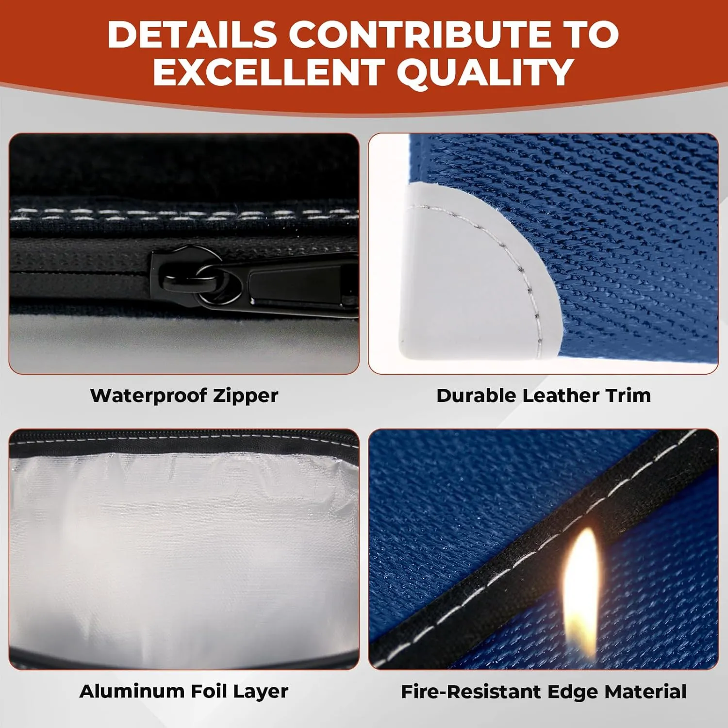 Voncabay Upgraded 6400°F Fireproof Waterproof Document Bag, Fireproof Money Bag for Cash with Zipper and Reflective Strips, 14.2" X 11" Fireproof Document Holder Pouch for Cash & Document Safe （Blue）