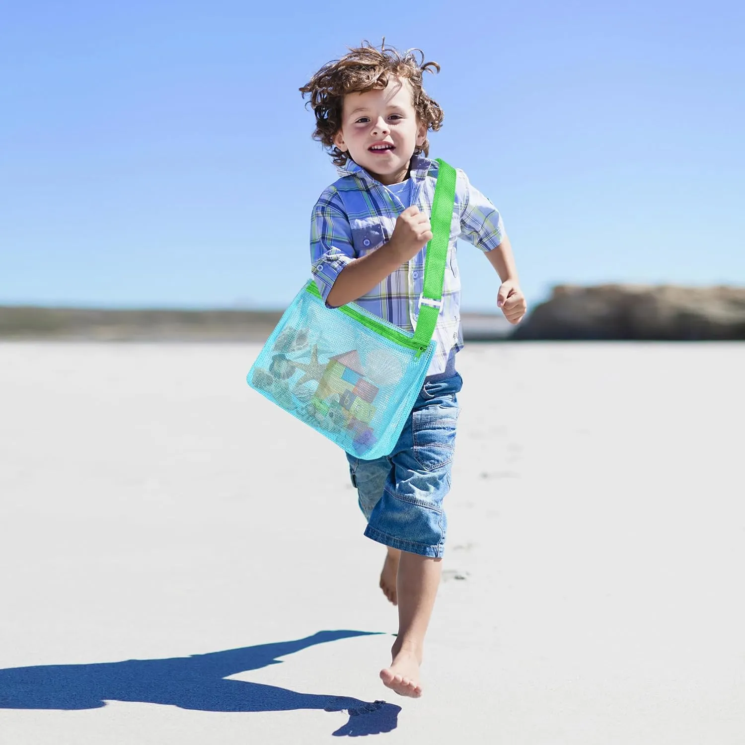 VOROLO 3PCS Mesh Beach Bag for Holding Toys,Sand Towels Tote for Kids Seashell Collecting,Shell Bags for Children Picnic,Swimming Accessories for Boys and Girls