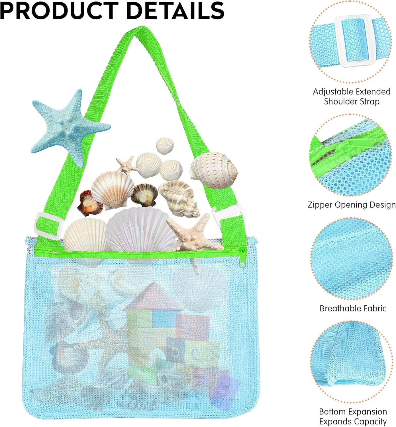 VOROLO 3PCS Mesh Beach Bag for Holding Toys,Sand Towels Tote for Kids Seashell Collecting,Shell Bags for Children Picnic,Swimming Accessories for Boys and Girls