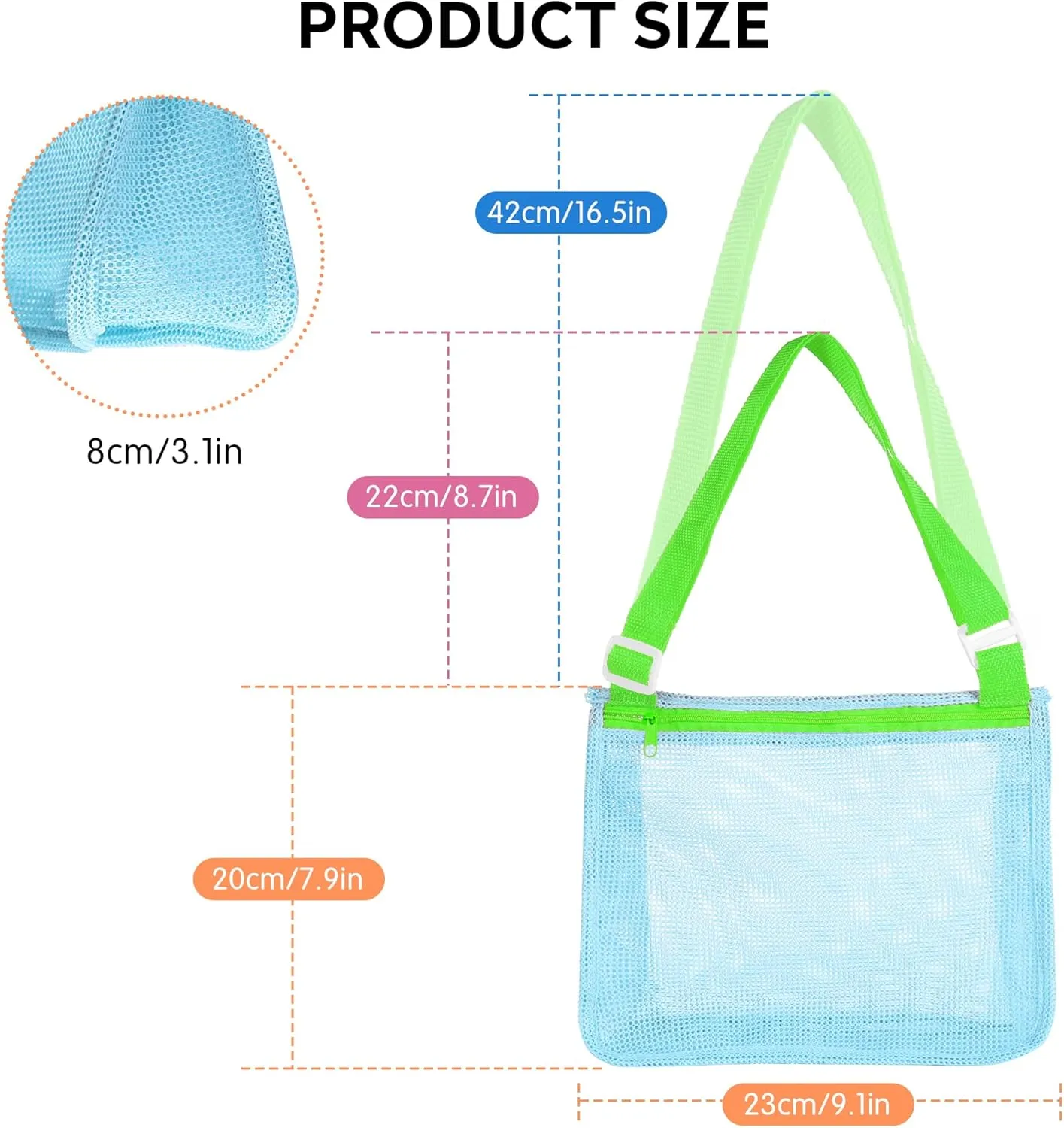 VOROLO 3PCS Mesh Beach Bag for Holding Toys,Sand Towels Tote for Kids Seashell Collecting,Shell Bags for Children Picnic,Swimming Accessories for Boys and Girls