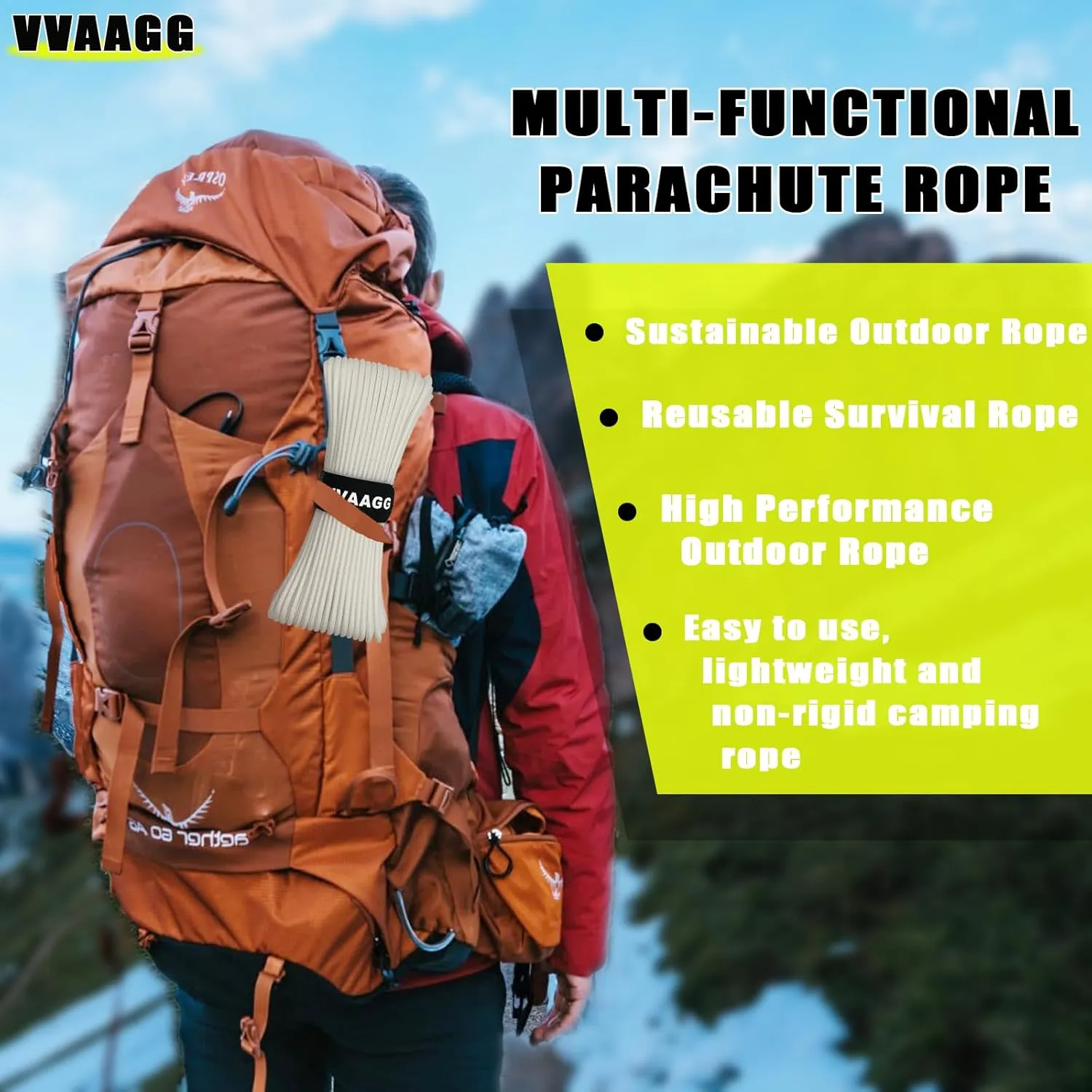 VVAAGG 1000lb Paracord Rope 200FT, 4mm Parachute Cord Heavy Duty 12 Strand Nylon Rope for Climbing Camping, Tent, Clothsline, Outdoor Hiking, Fishing, Marine Weatherproof Rope (White, 200FT)