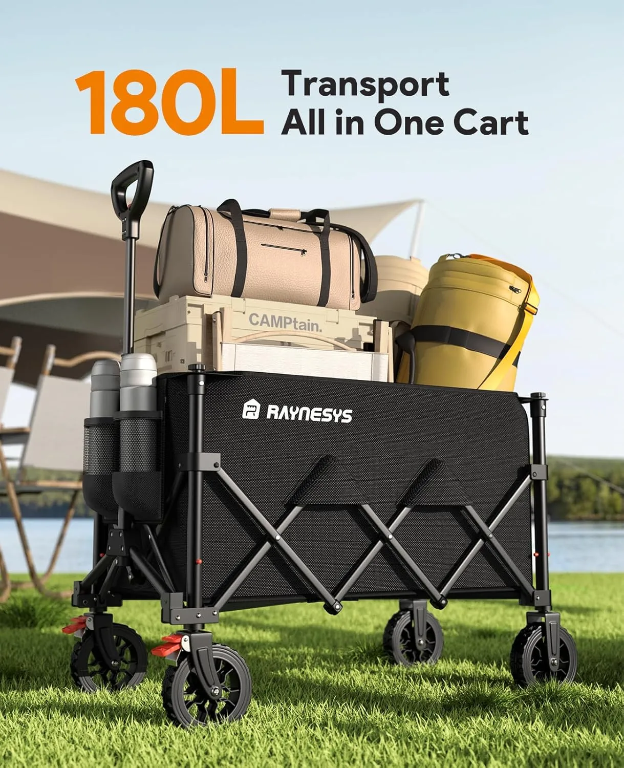 Wagons Carts Foldable, Collapsible Foldable Wagon 330lbs Capacity, Large Capacity Foldable Wagon with All-Terrain Wheels,Heavy Duty Utility Wagon Cart with Brakes for Beach Camping Shopping Sports