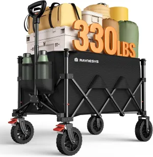 Wagons Carts Foldable, Collapsible Foldable Wagon 330lbs Capacity, Large Capacity Foldable Wagon with All-Terrain Wheels,Heavy Duty Utility Wagon Cart with Brakes for Beach Camping Shopping Sports