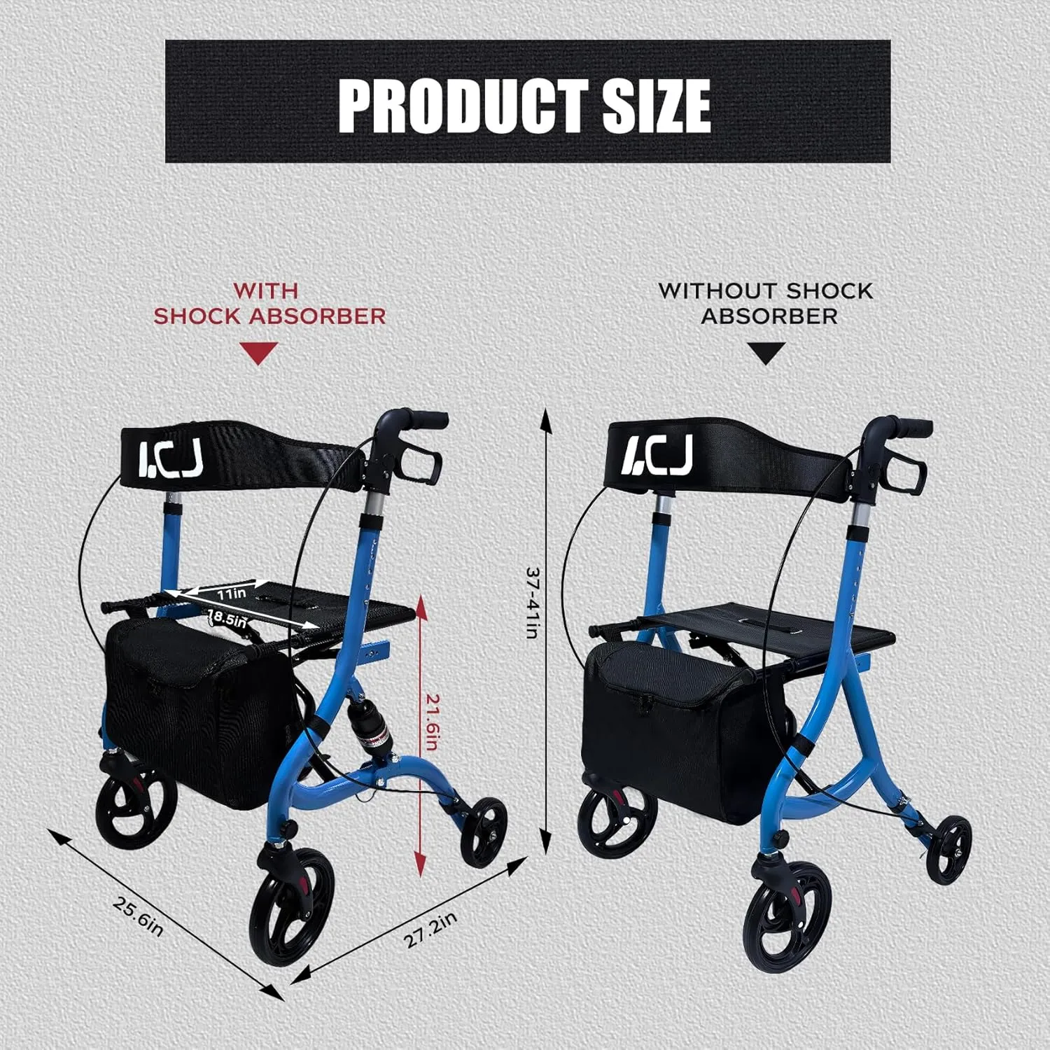 Walker for Seniors,Foldable Walker with Seat,8-inch Front Wheel,6-inch Rear Wheel,Height-Adjustable Seat,Equipped with Shopping Bag,for Elderly,Supports up to 300 lbs(Yellow-Shock-Absorbing Design)