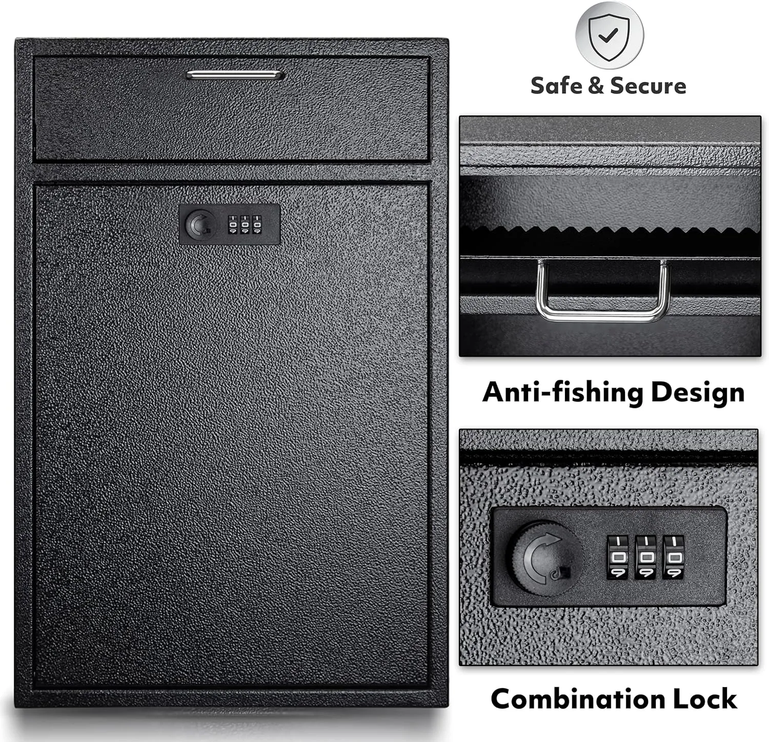 Wall Mounted Lock Box with Combination - 1.2mm Heavy Duty Steel Extra Large Mailbox - Theft Proof Mailbox for Night Key, Deposit, Money, Cash, Paperwork (11'' x 4.75'' x 15.75'')