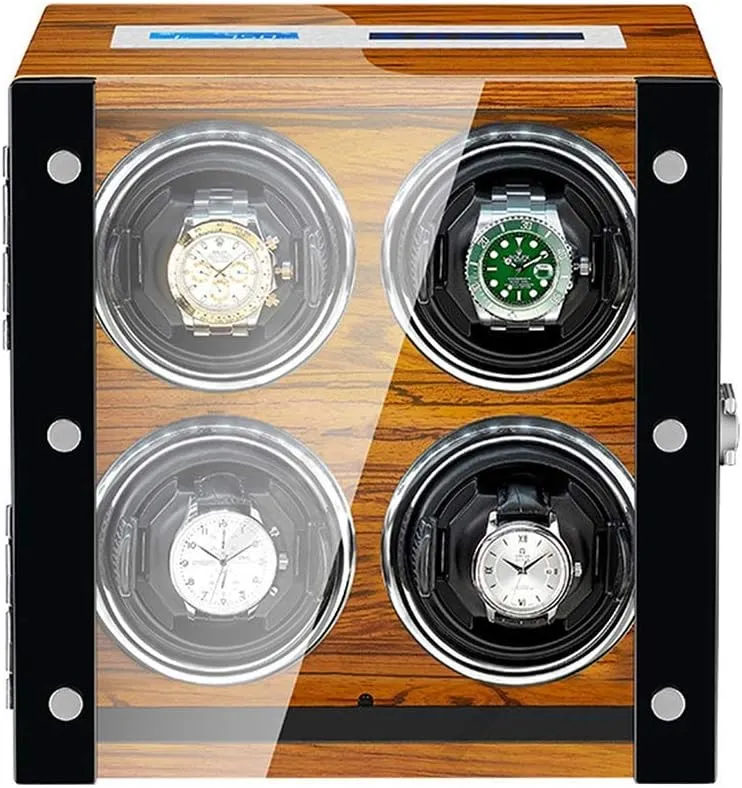 Watch Winder 4 Automatic Watch Winder Box Retractable Watch Pillow Remote Control LCD Touch Screen LED Backlight