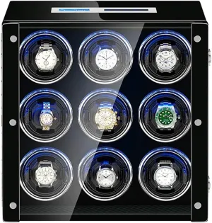 Watch Winder 9 for Automatic Watch with Adjustable Watch Pillows Touch Screen Built-in LED Light Piano Finish Watch Winder Watch Box Watch Storage Gift