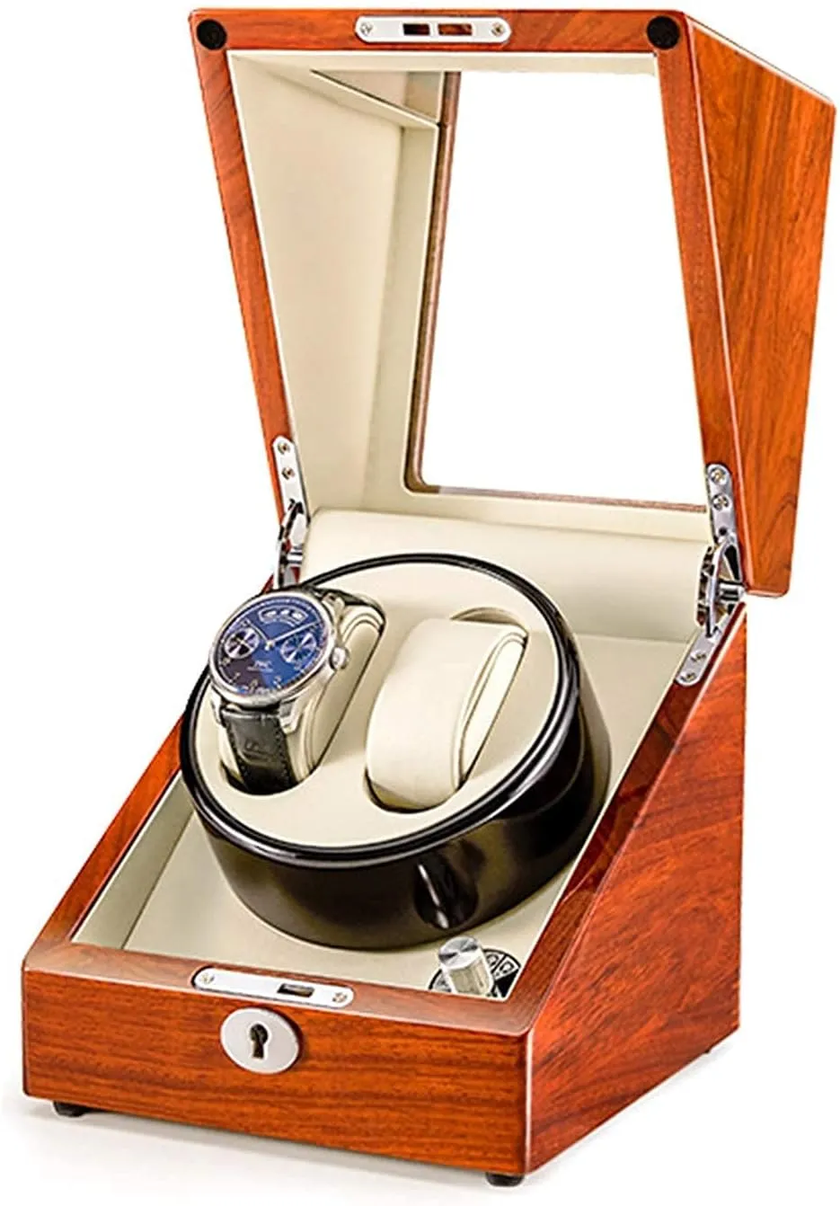 Watch Winder Automatic Watch Winder Solid Wood Double Watch Winder Box for Automatic Watches 4 Rotation Mode Supports USB Charging Silent Motor (A) Watch Winder