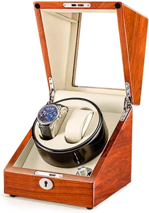 Watch Winder Automatic Watch Winder Solid Wood Double Watch Winder Box for Automatic Watches 4 Rotation Mode Supports USB Charging Silent Motor (A) Watch Winder