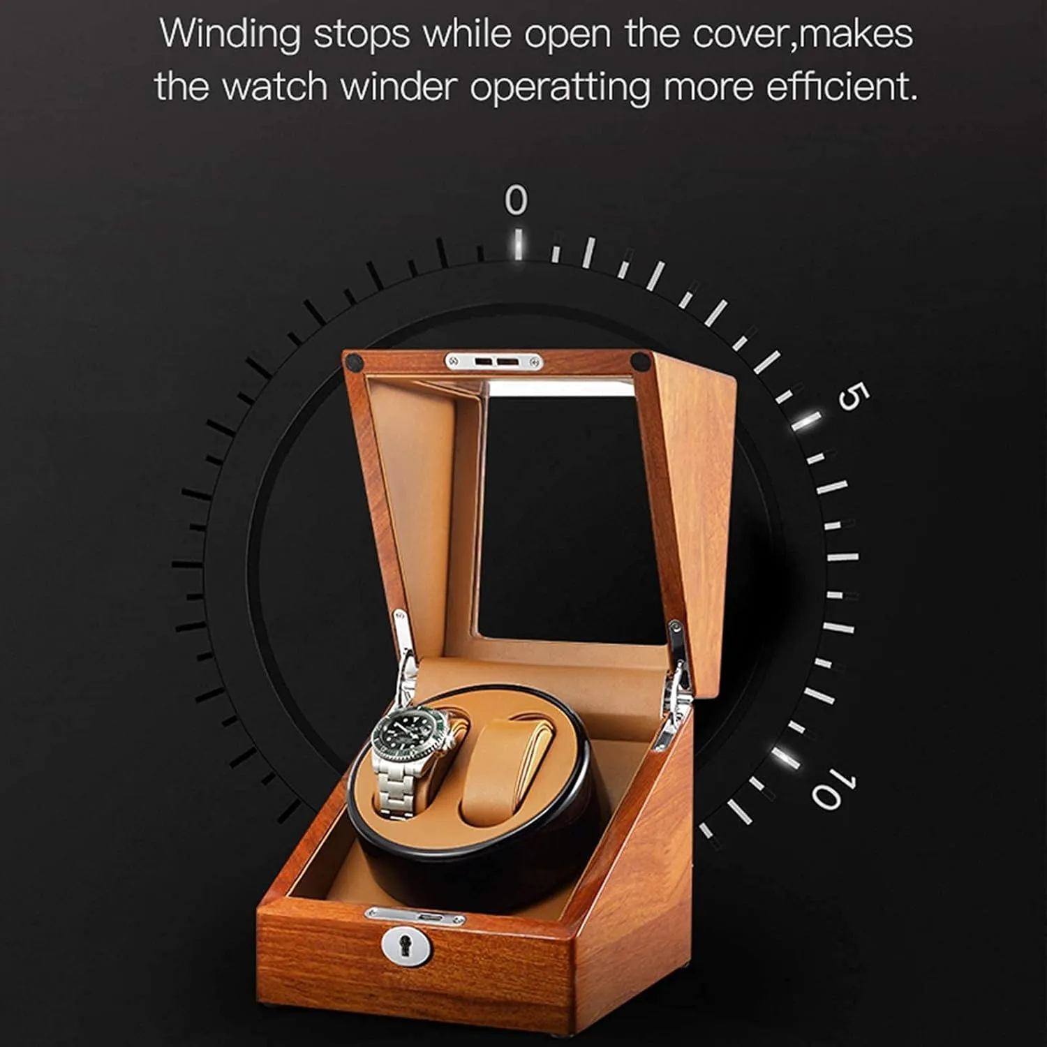 Watch Winder Automatic Watch Winder Solid Wood Double Watch Winder Box for Automatic Watches 4 Rotation Mode Supports USB Charging Silent Motor (A) Watch Winder