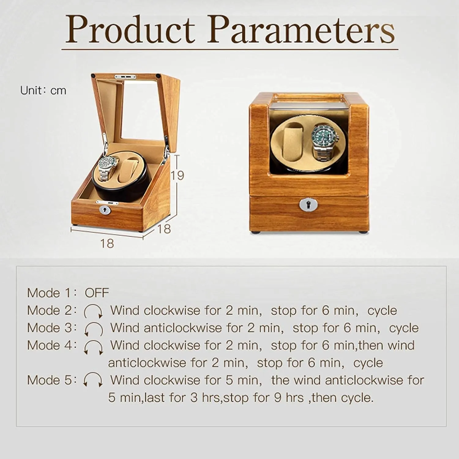Watch Winder Automatic Watch Winder Solid Wood Double Watch Winder Box for Automatic Watches 4 Rotation Mode Supports USB Charging Silent Motor Watch Winder