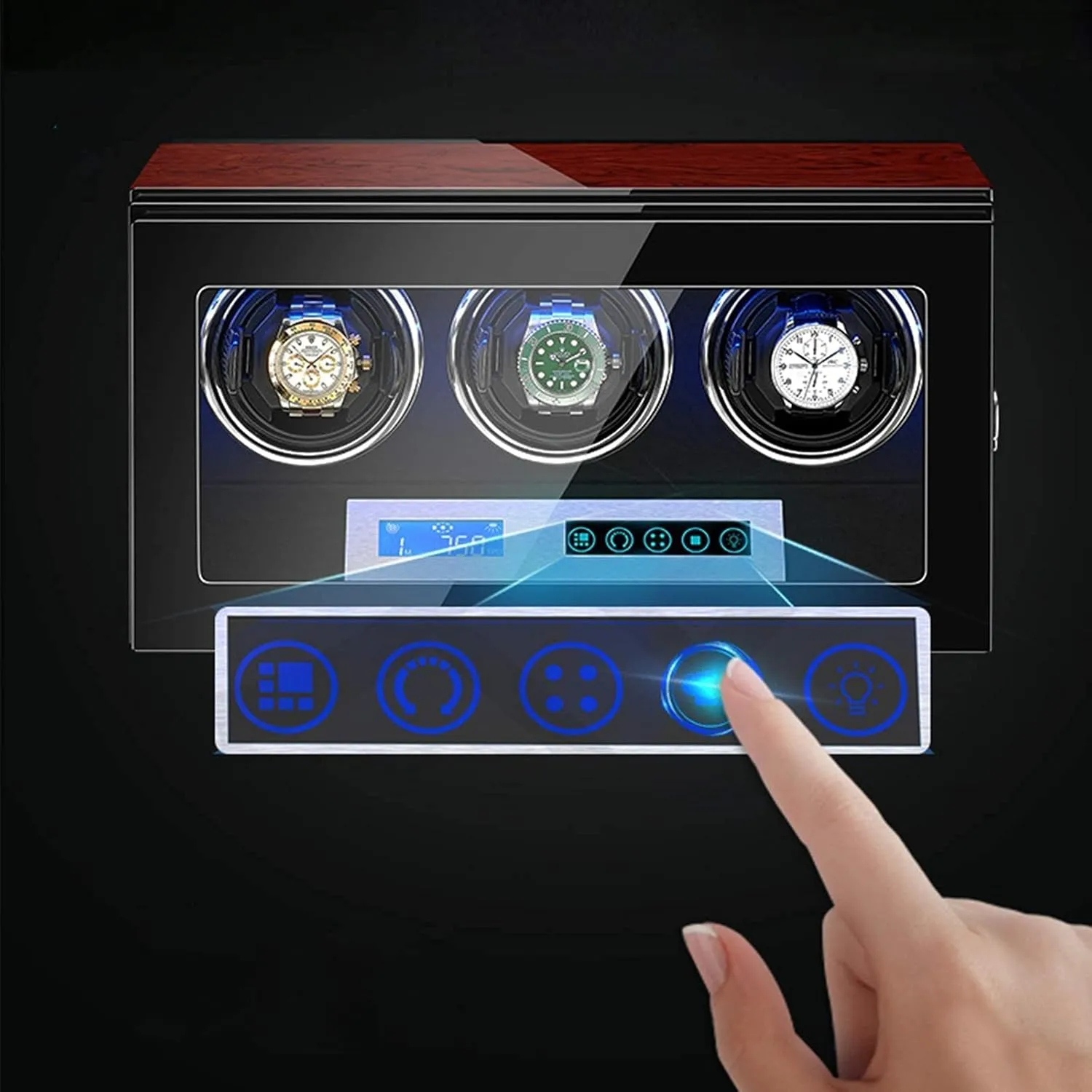 Watch Winder Automatic Watch Winder Watch Winder Box LCD Touch Screen Display Built-in LED Illumination Wood Shell Piano Paint Exterior (3 0) Watch Winder